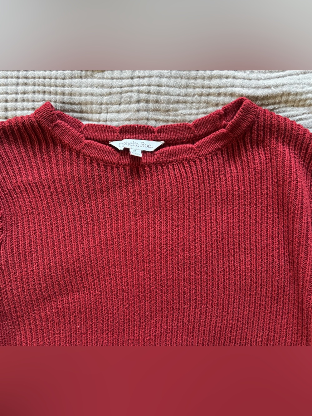 Detailed 3/4th Sleeve Knit Sweater‎ in Burgundy - Picture 2 of 11